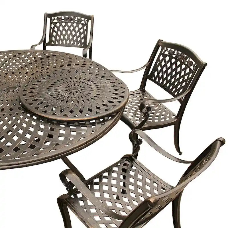 Outdoor Lattice 59-in. Round Dining Set with Lazy Susan and Six Chairs