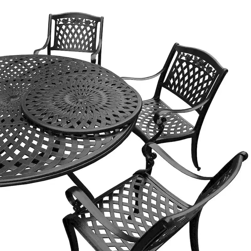 Outdoor Lattice 59-in. Round Dining Set with Lazy Susan and Six Chairs