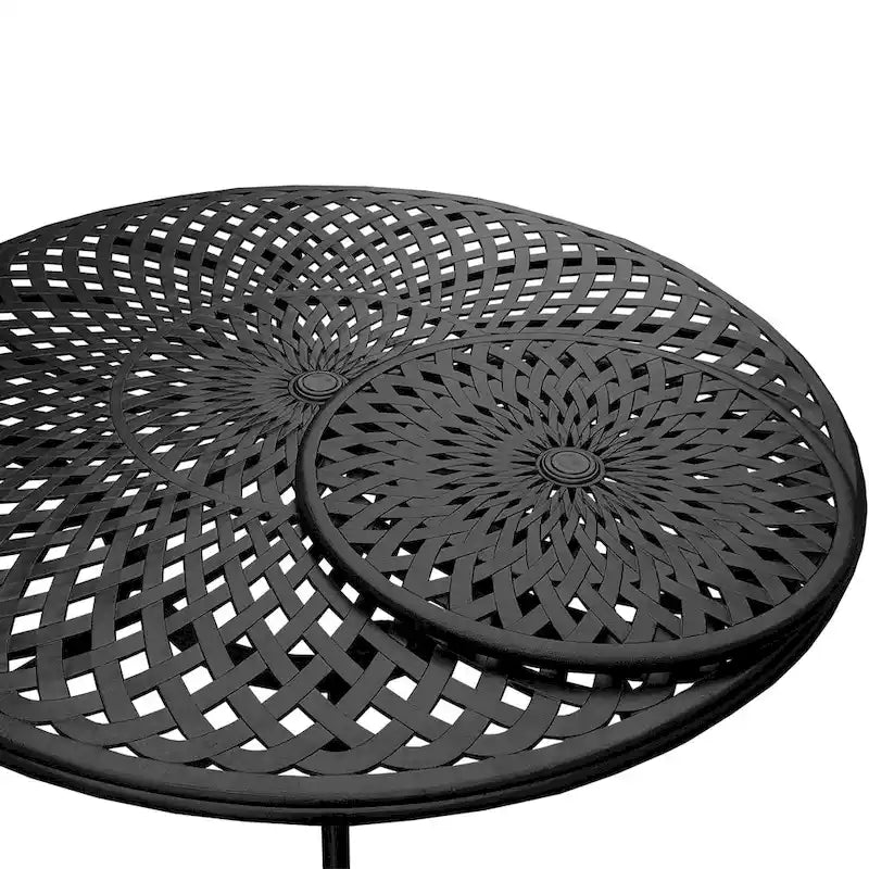 Outdoor Lattice 59-in. Round Dining Set with Lazy Susan and Six Chairs