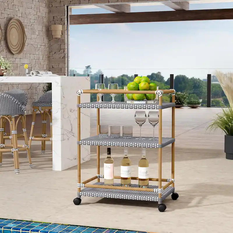 Carrello bar a 3 ripiani in rattan e metallo Tobias Outdoor