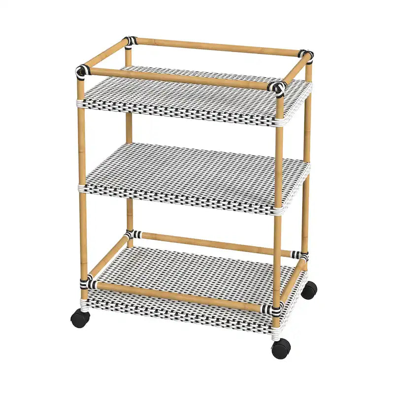 Tobias Outdoor Rattan and Metal 3- Tier Rattan Bar Cart