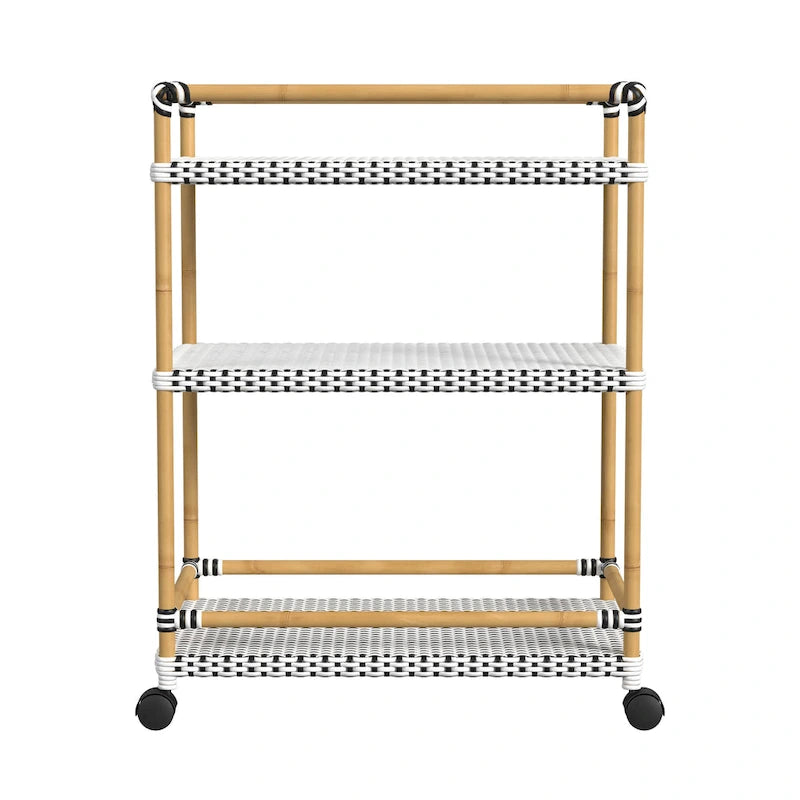 Tobias Outdoor Rattan and Metal 3- Tier Rattan Bar Cart