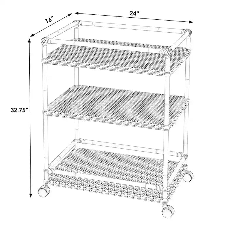 Tobias Outdoor Rattan and Metal 3- Tier Rattan Bar Cart