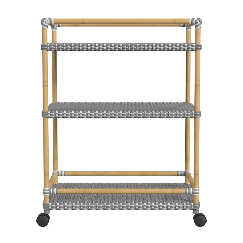 Tobias Outdoor Rattan and Metal 3- Tier Rattan Bar Cart