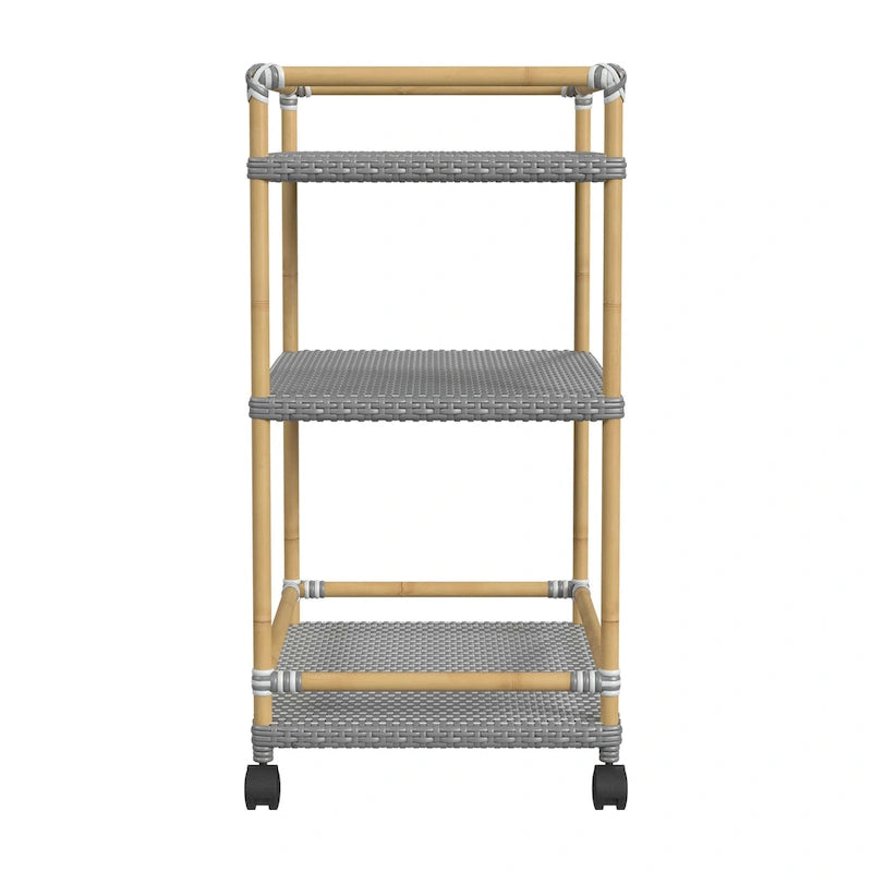 Tobias Outdoor Rattan and Metal 3- Tier Rattan Bar Cart