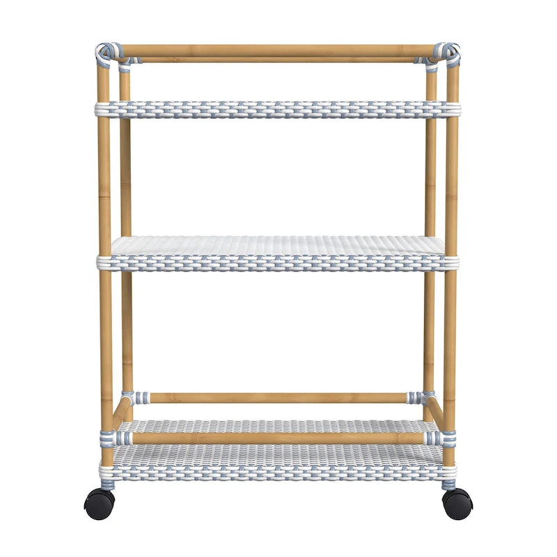 Tobias Outdoor Rattan and Metal 3- Tier Rattan Bar Cart