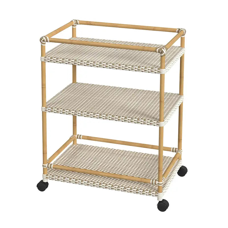 Tobias Outdoor Rattan and Metal 3- Tier Rattan Bar Cart