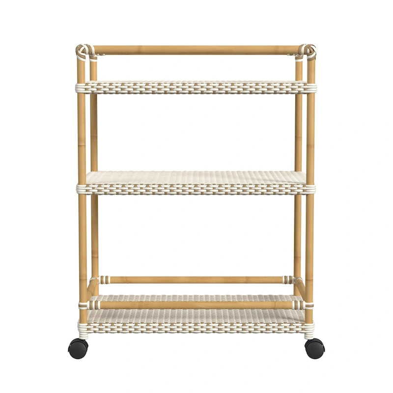 Tobias Outdoor Rattan and Metal 3- Tier Rattan Bar Cart