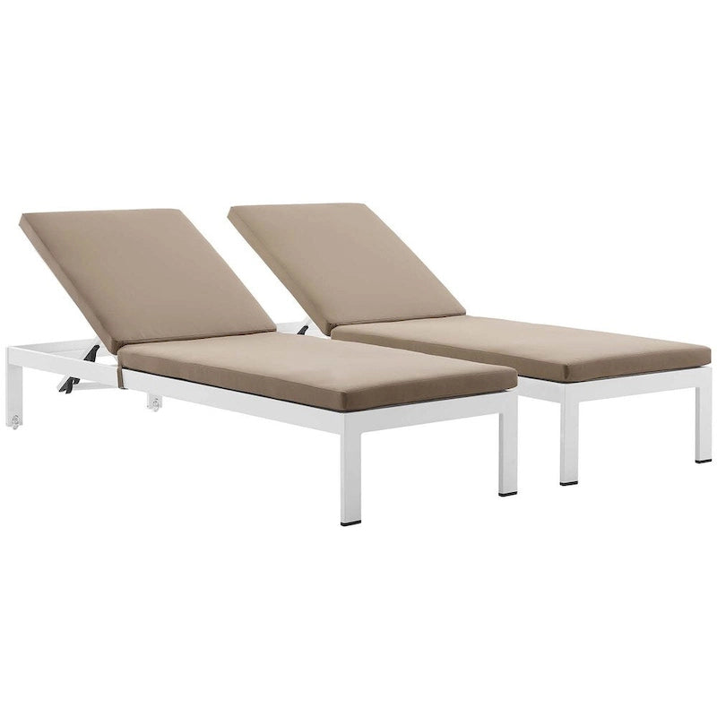 Shore Set of 2 Outdoor Patio Aluminum Chaise with Cushions