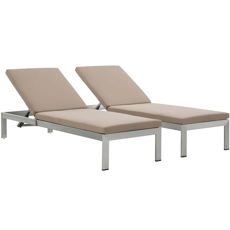 Shore Set of 2 Outdoor Patio Aluminum Chaise with Cushions