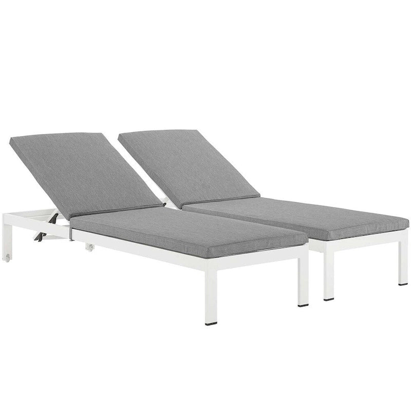 Shore Set of 2 Outdoor Patio Aluminum Chaise with Cushions