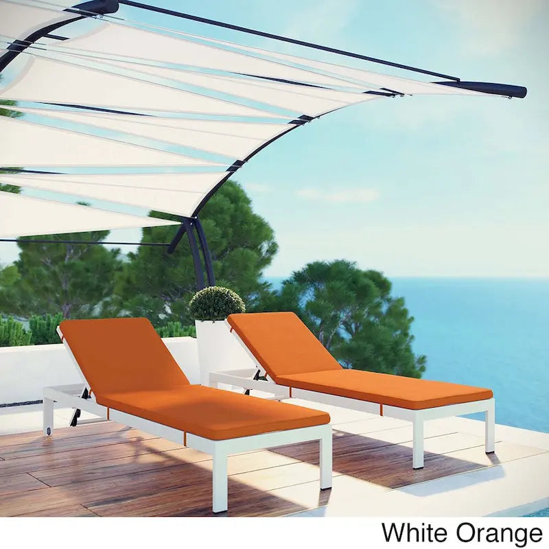 Shore Set of 2 Outdoor Patio Aluminum Chaise with Cushions