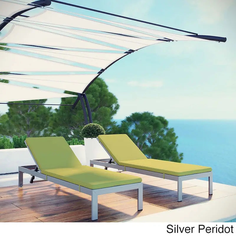 Shore Set of 2 Outdoor Patio Aluminum Chaise with Cushions