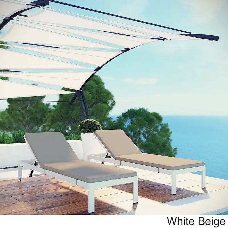 Shore Set of 2 Outdoor Patio Aluminum Chaise with Cushions
