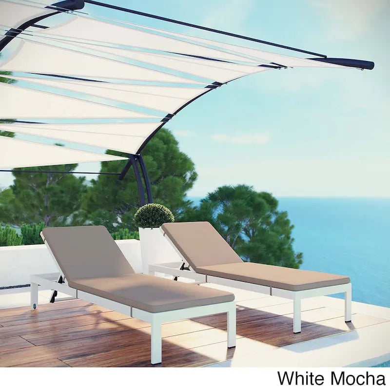 Shore Set of 2 Outdoor Patio Aluminum Chaise with Cushions