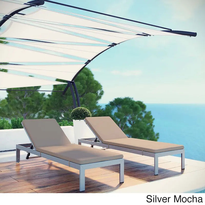 Shore Set of 2 Outdoor Patio Aluminum Chaise with Cushions