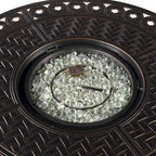 Outdoor Aluminum 34 in. Round Fire Table Set with Four Deep Seating Swivel Rocking Chairs & Accessories