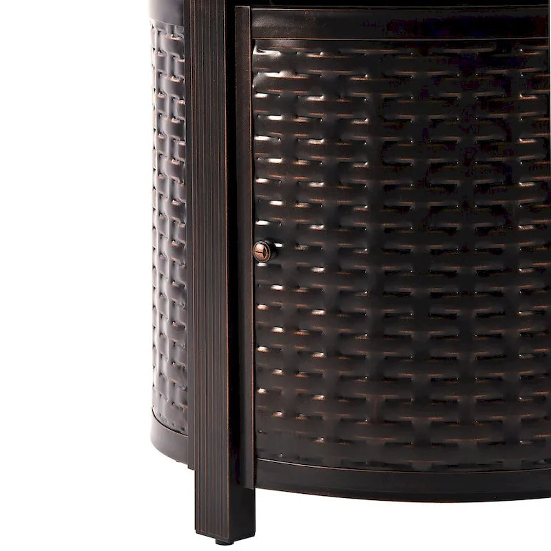 Outdoor Aluminum 34 in. Round Fire Table Set with Four Deep Seating Swivel Rocking Chairs & Accessories