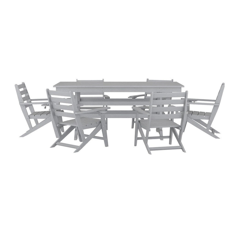 Commercial All Weather Adirondack Table and 6 Chairs with Cupholders