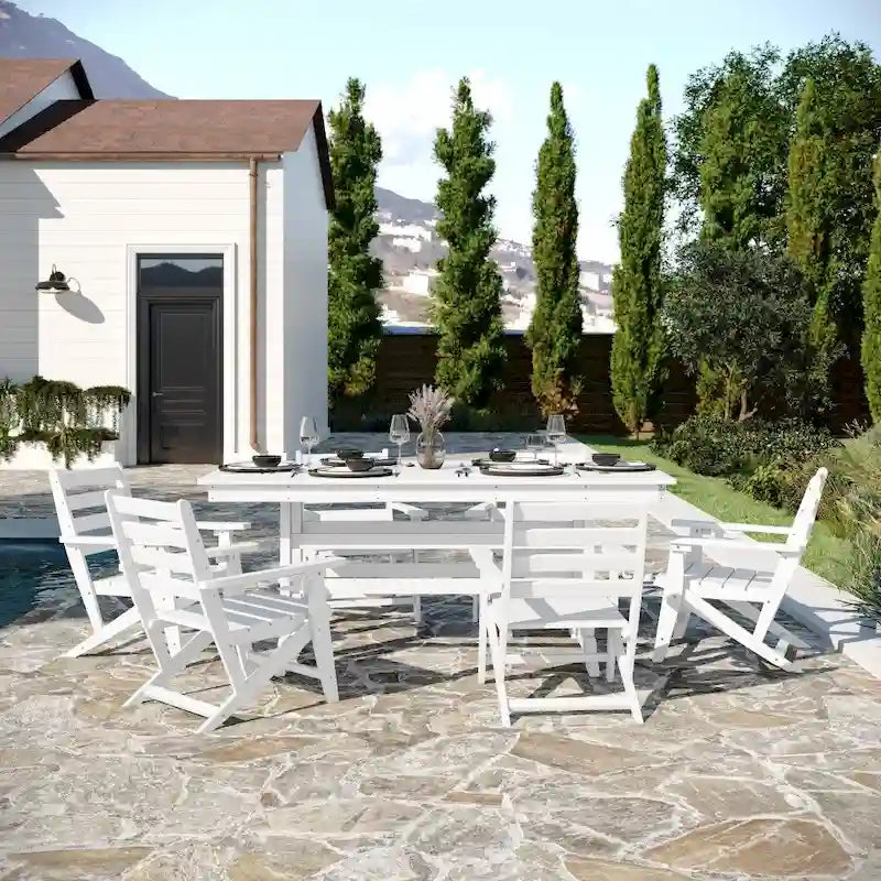 Commercial All Weather Adirondack Table and 6 Chairs with Cupholders