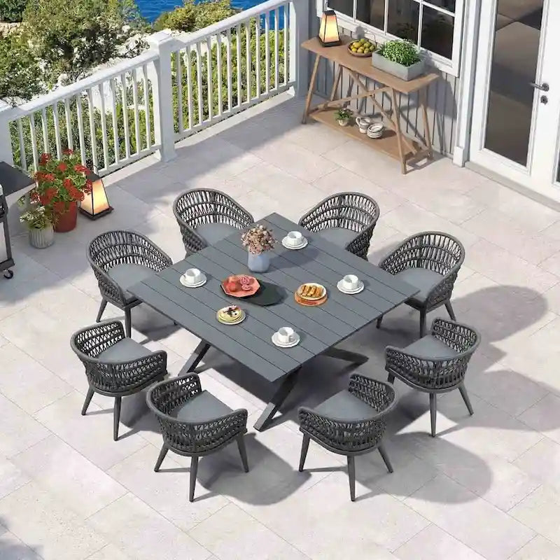 PURPLE LEAF Set da Pranzo per Esterni in Rattan PE con Telaio Interamente in Alluminio
