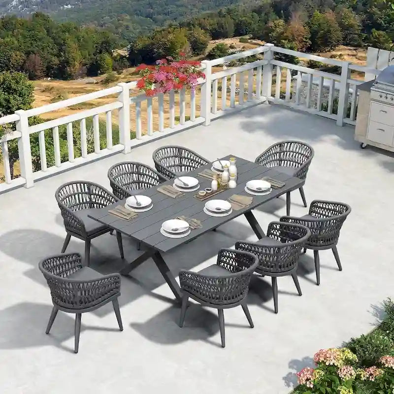 PURPLE LEAF Set da Pranzo per Esterni in Rattan PE con Telaio Interamente in Alluminio