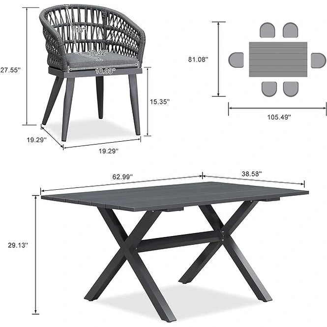 PURPLE LEAF Outdoor PE Rattan Outdoor Patio Furniture Dining Set with All Aluminum Frame