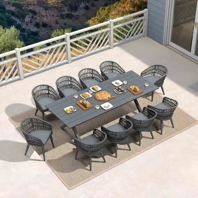 PURPLE LEAF Outdoor PE Rattan Outdoor Patio Furniture Dining Set with All Aluminum Frame