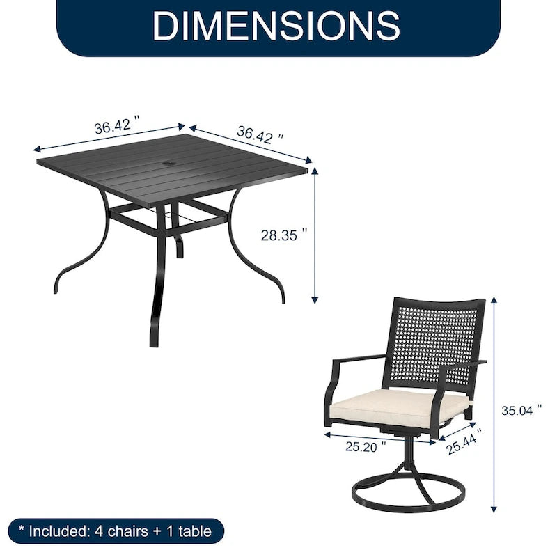 5 Pieces Patio Dining Set with Swivel Chairs