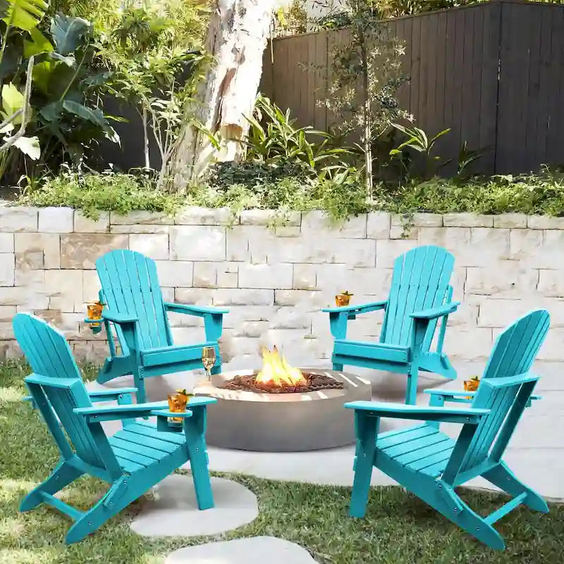 Vrakae Folding Adirondack Chair with Cup Holder Set of 4