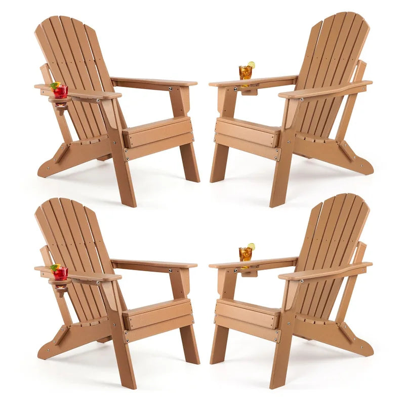 Vrakae Folding Adirondack Chair with Cup Holder Set of 4