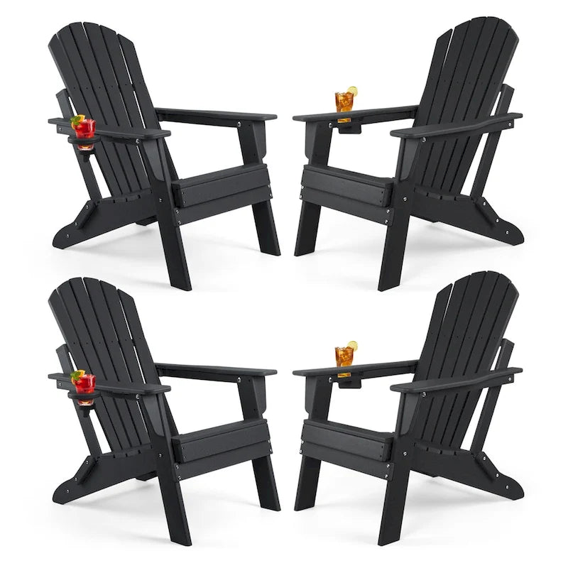 Vrakae Folding Adirondack Chair with Cup Holder Set of 4