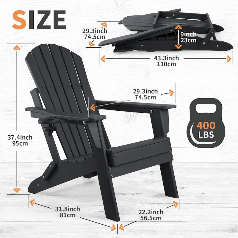 Vrakae Folding Adirondack Chair with Cup Holder Set of 4