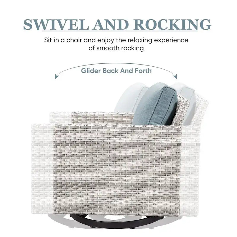 Outdoor Wicker Swivel Rocking Chairs with Table - Light Grey