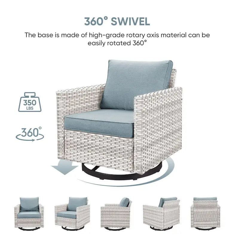 Outdoor Wicker Swivel Rocking Chairs with Table - Light Grey