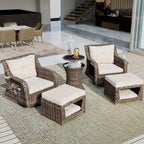 5-Piece Wicker Outdoor Rocking Chair Set with Cool Bar Table and Pet House
