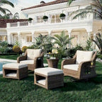 5-Piece Wicker Outdoor Rocking Chair Set with Cool Bar Table and Pet House