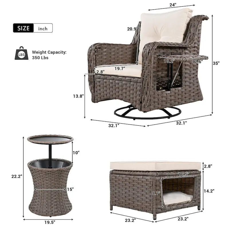 5-Piece Wicker Outdoor Rocking Chair Set with Cool Bar Table and Pet House