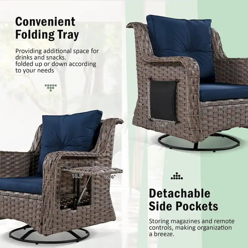 5-Piece Wicker Outdoor Rocking Chair Set with Cool Bar Table and Pet House