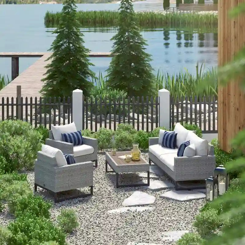 Milo Gray 4 Piece Sunbrella Outdoor Patio Seating Set