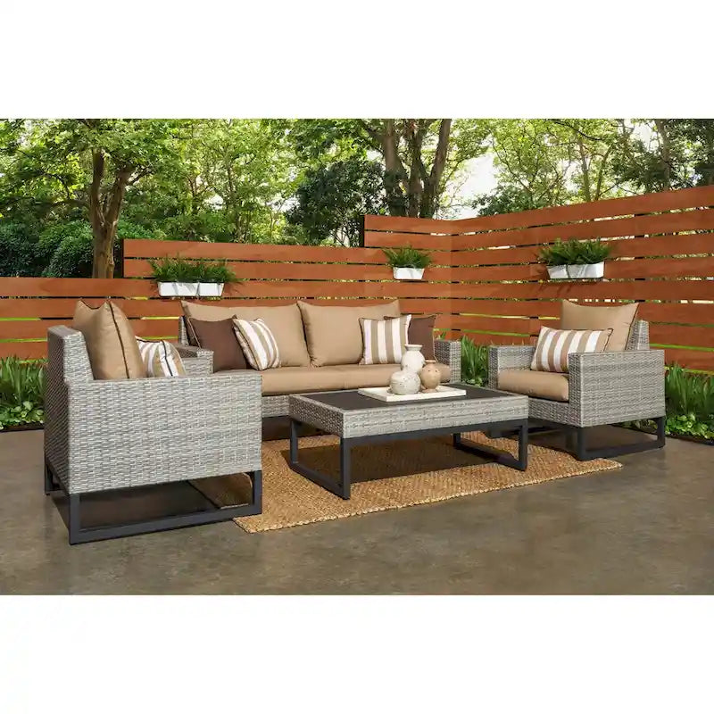 Milo Gray 4 Piece Sunbrella Outdoor Patio Seating Set