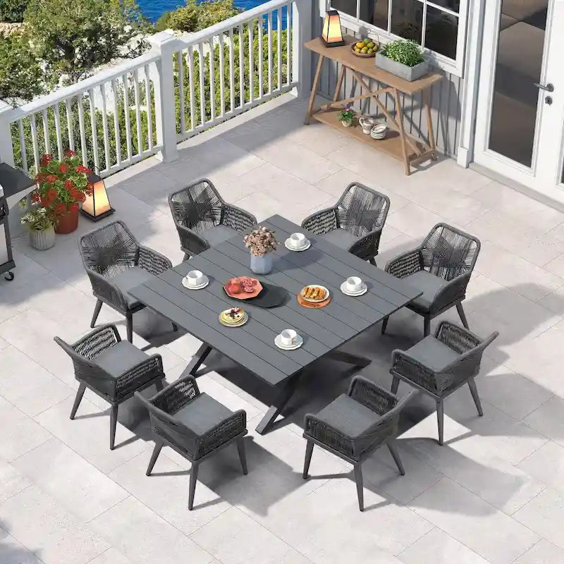 Set da pranzo da esterno in rattan PE PURPLE LEAF con telaio in alluminio
