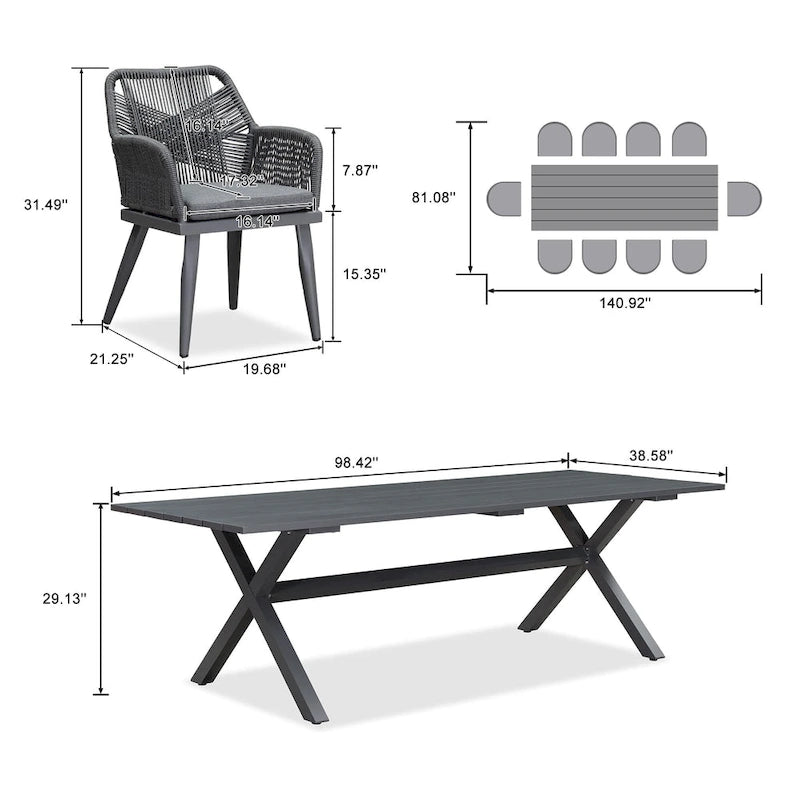 PURPLE LEAF PE Rattan Outdoor Dining Set with Aluminum Frame
