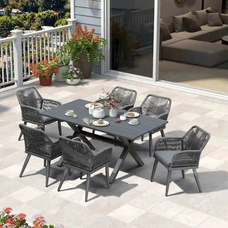 PURPLE LEAF PE Rattan Outdoor Dining Set with Aluminum Frame