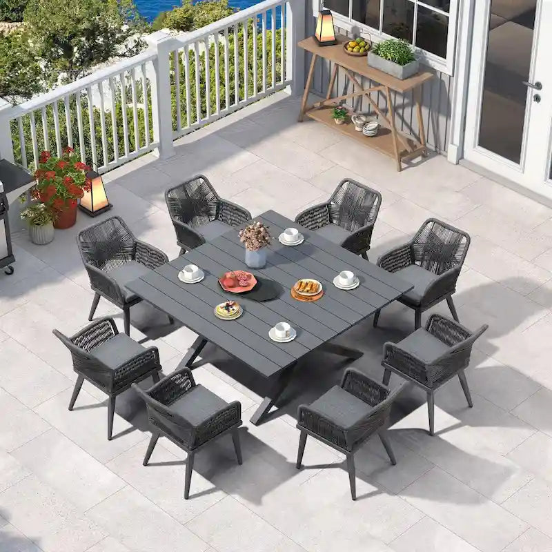 PURPLE LEAF PE Rattan Outdoor Dining Set with Aluminum Frame