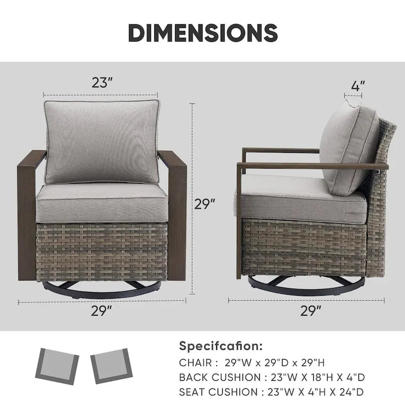 Gymojoy 4 Outdoor Wicker Swivel Patio Chairs - Grey