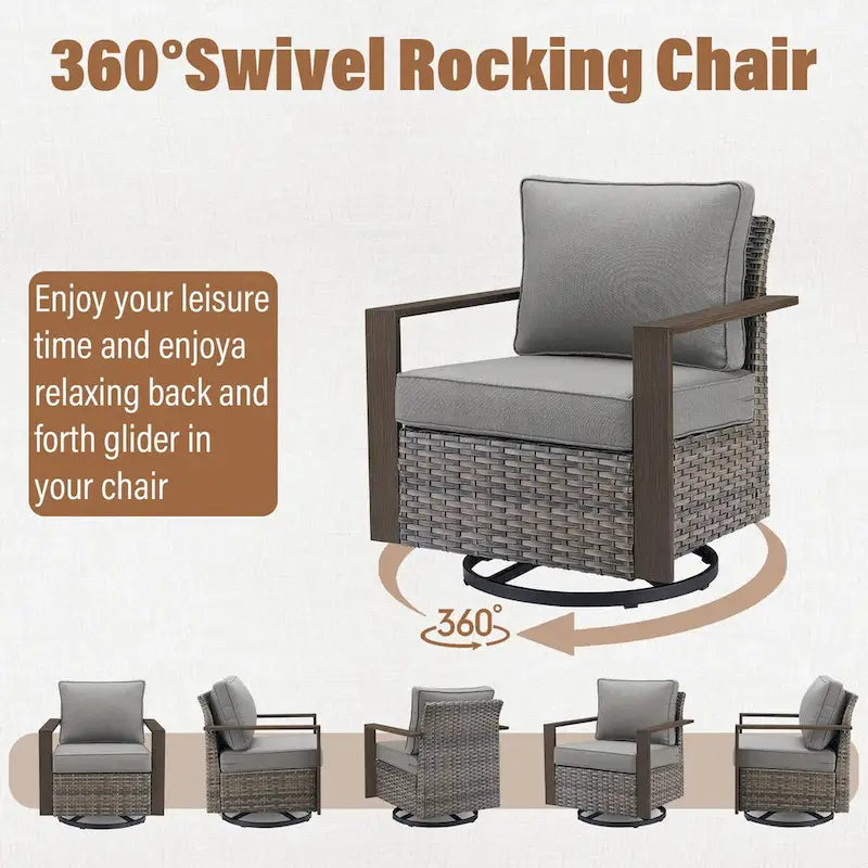 Gymojoy 4 Outdoor Wicker Swivel Patio Chairs - Grey