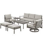7-Piece Aluminum Patio Conversation Set, 3-Seat Outdoor Couch with Ottomans , 2 Swivel Chairsand Coffee Table