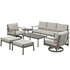 7-Piece Aluminum Patio Conversation Set, 3-Seat Outdoor Couch with Ottomans , 2 Swivel Chairsand Coffee Table