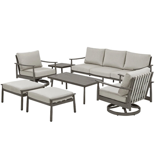 7-Piece Aluminum Patio Conversation Set, 3-Seat Outdoor Couch with Ottomans , 2 Swivel Chairsand Coffee Table